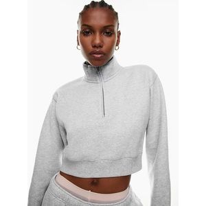 Aritzia Tna Cozy Fleece Perfect Quater Zip Sweatshirt heather grey